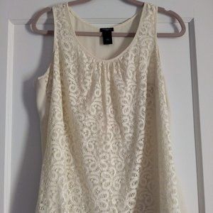 Ann Taylor White Lace Shell Blouse Size L